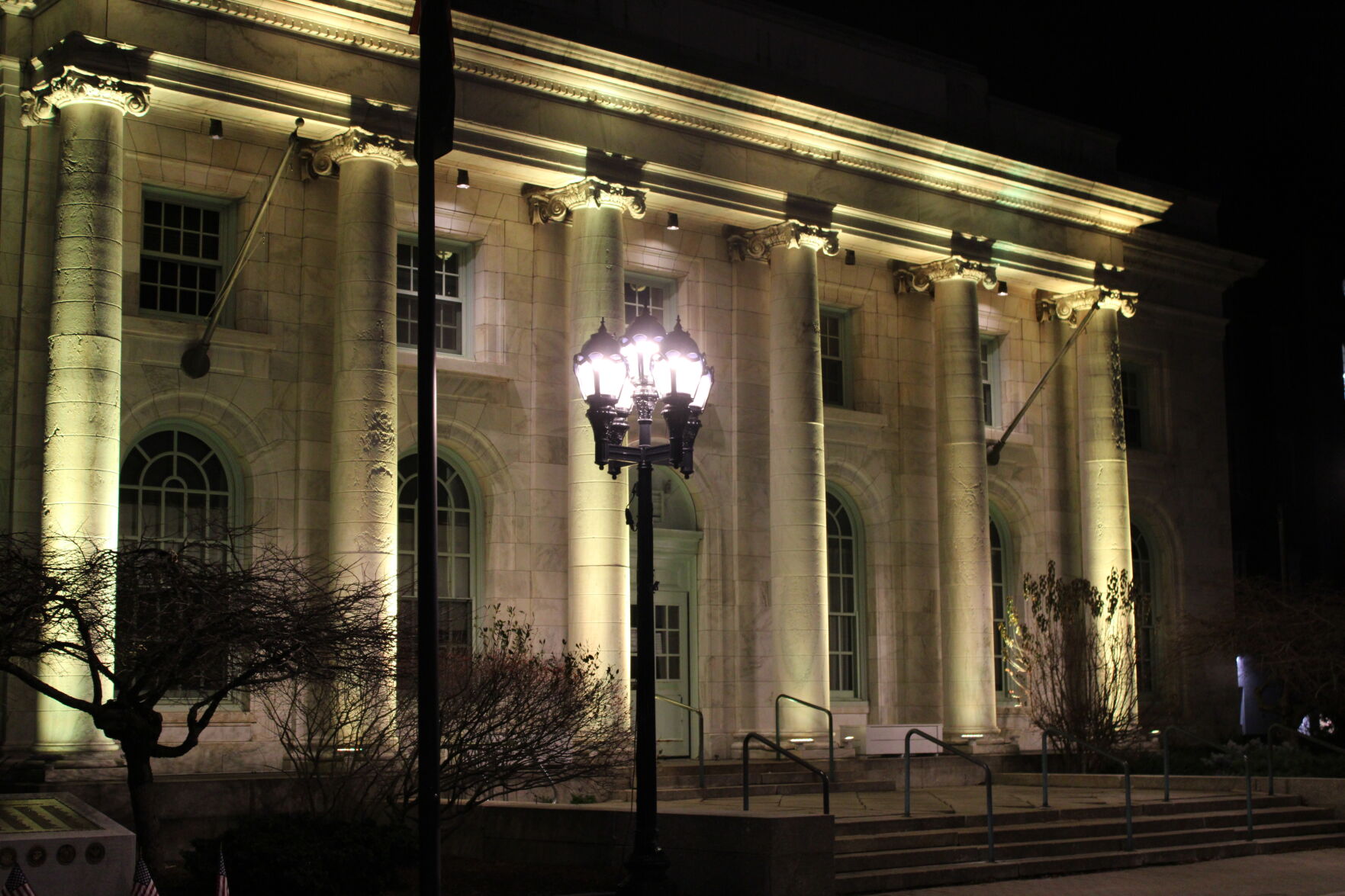 Pittsfield City Hall illuminated in yellow for World Day of Remembrance